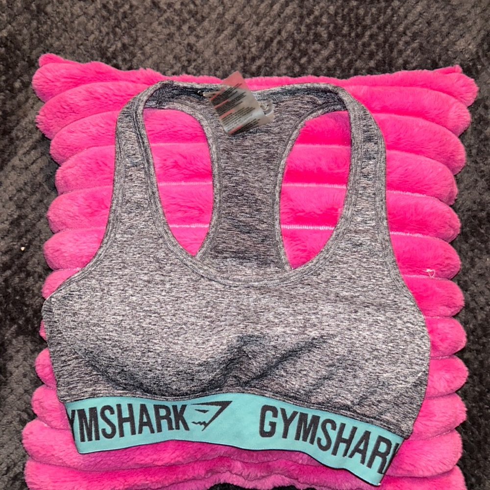 WOMENS GYMSHARK WORKOUT BRA, GRAY/TEAL SIZE MED NWOT MED SUPPORT